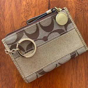 Coach Signature Stripe gold Mini Skinny small id coin wallet holder case